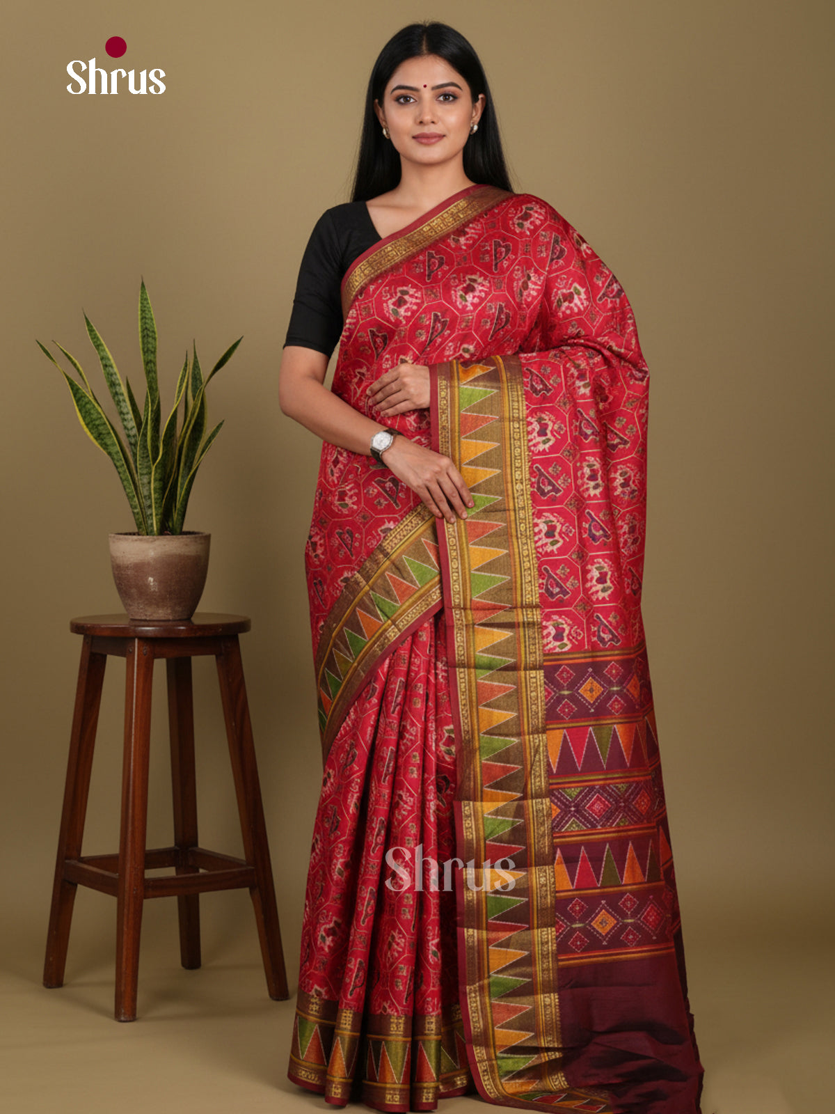 Red & Maroon - Semi Patola Saree - Shop on Shrus.com