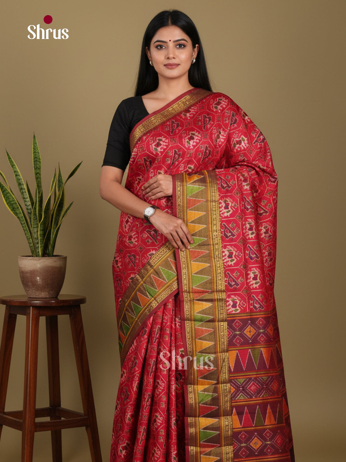 Red & Maroon - Semi Patola Saree - Shop on Shrus.com