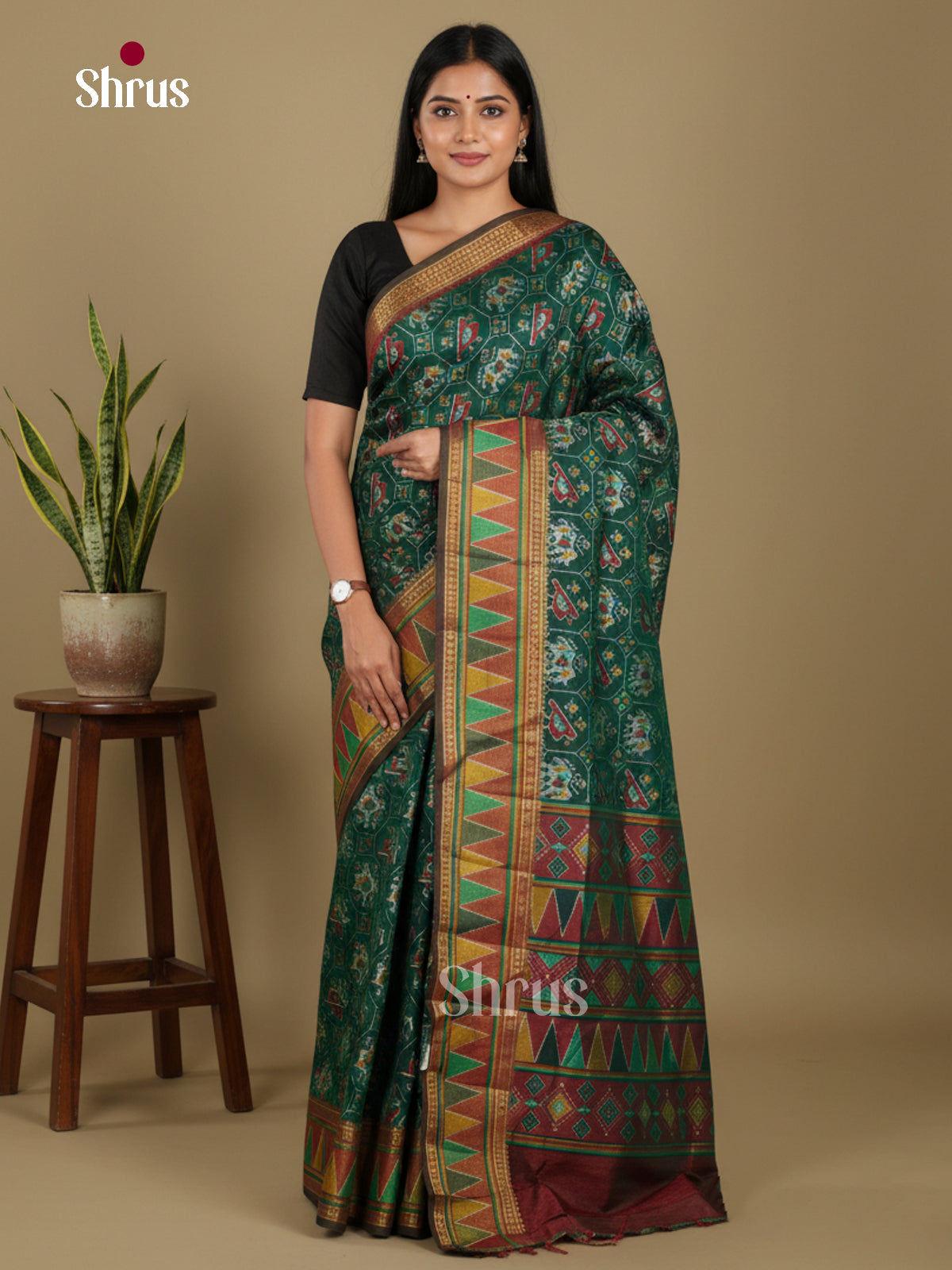 Green & Maroon - Semi Patola Saree - Shop on Shrus.com