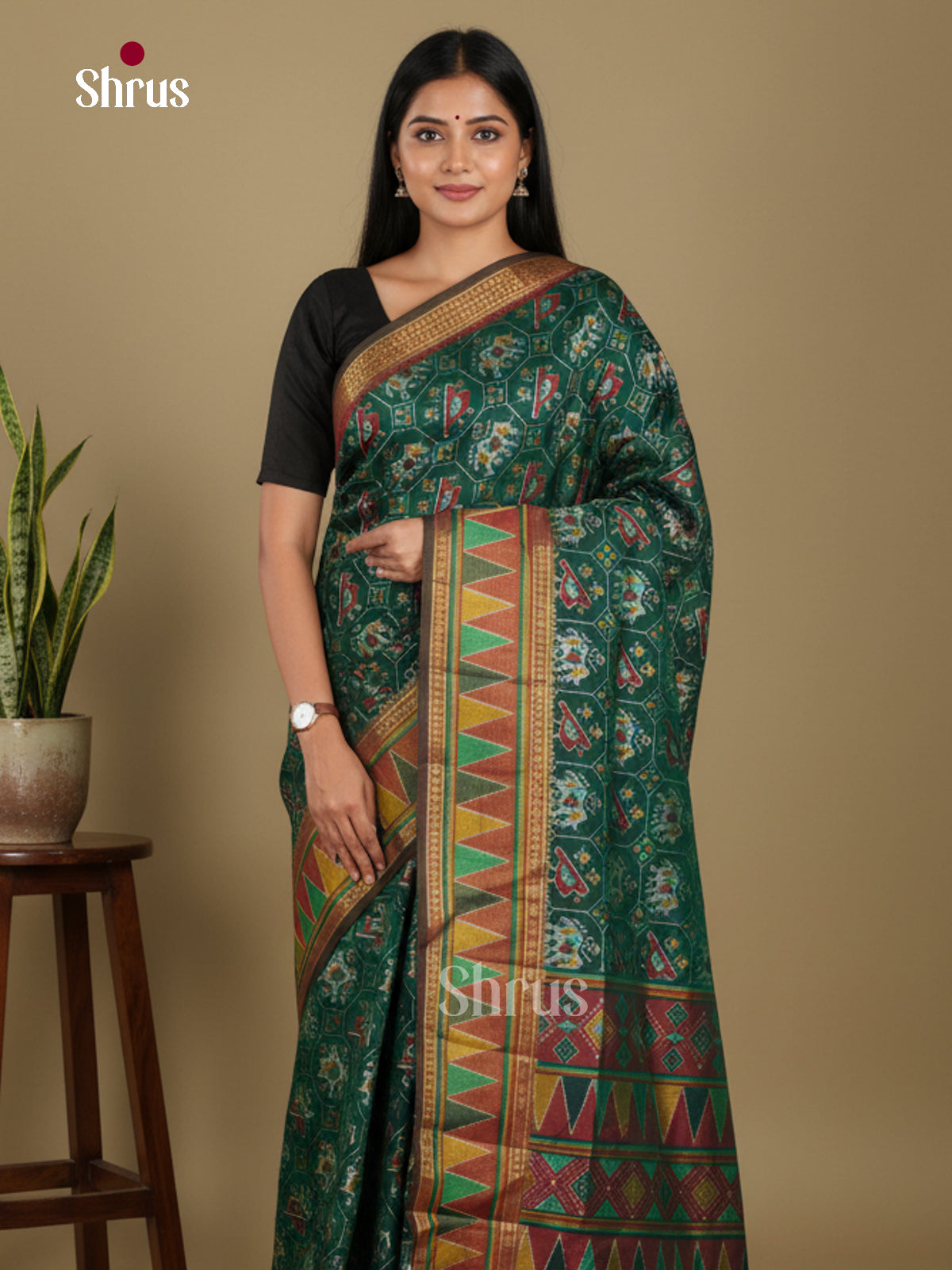 Green & Maroon - Semi Patola Saree - Shop on Shrus.com