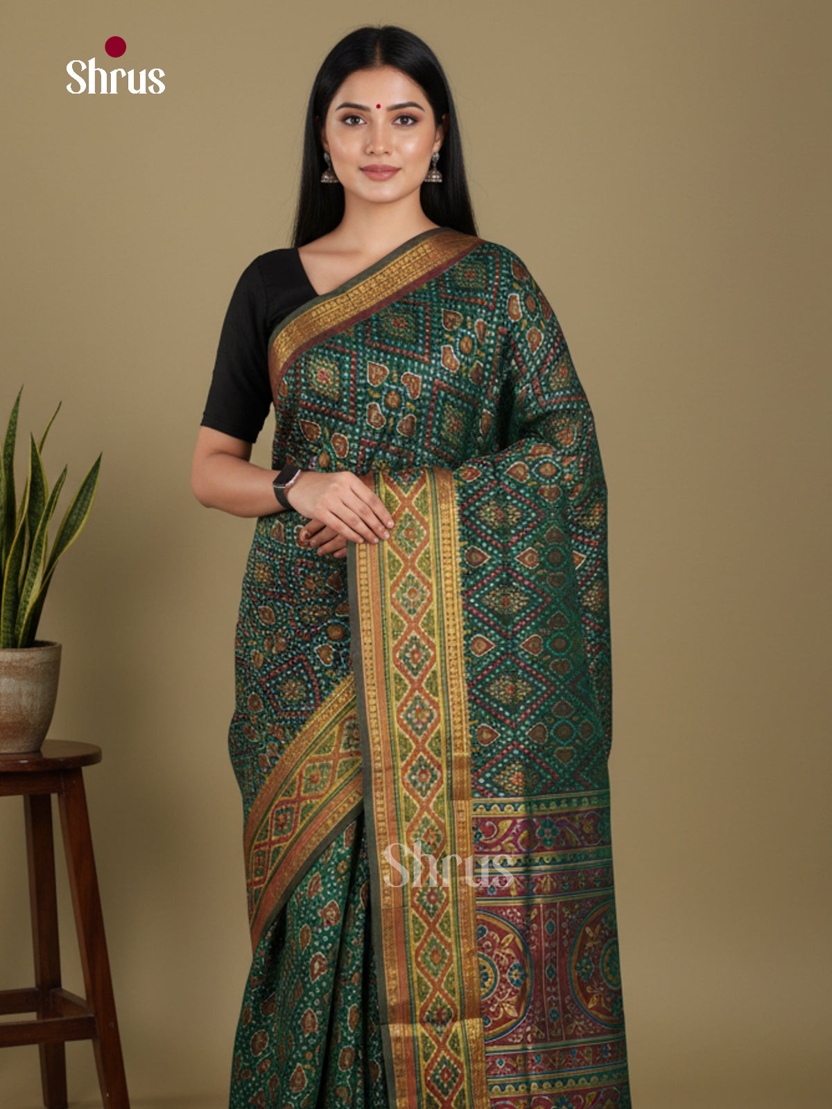 Green & Maroon- Semi Patola Saree - Shop on Shrus.com
