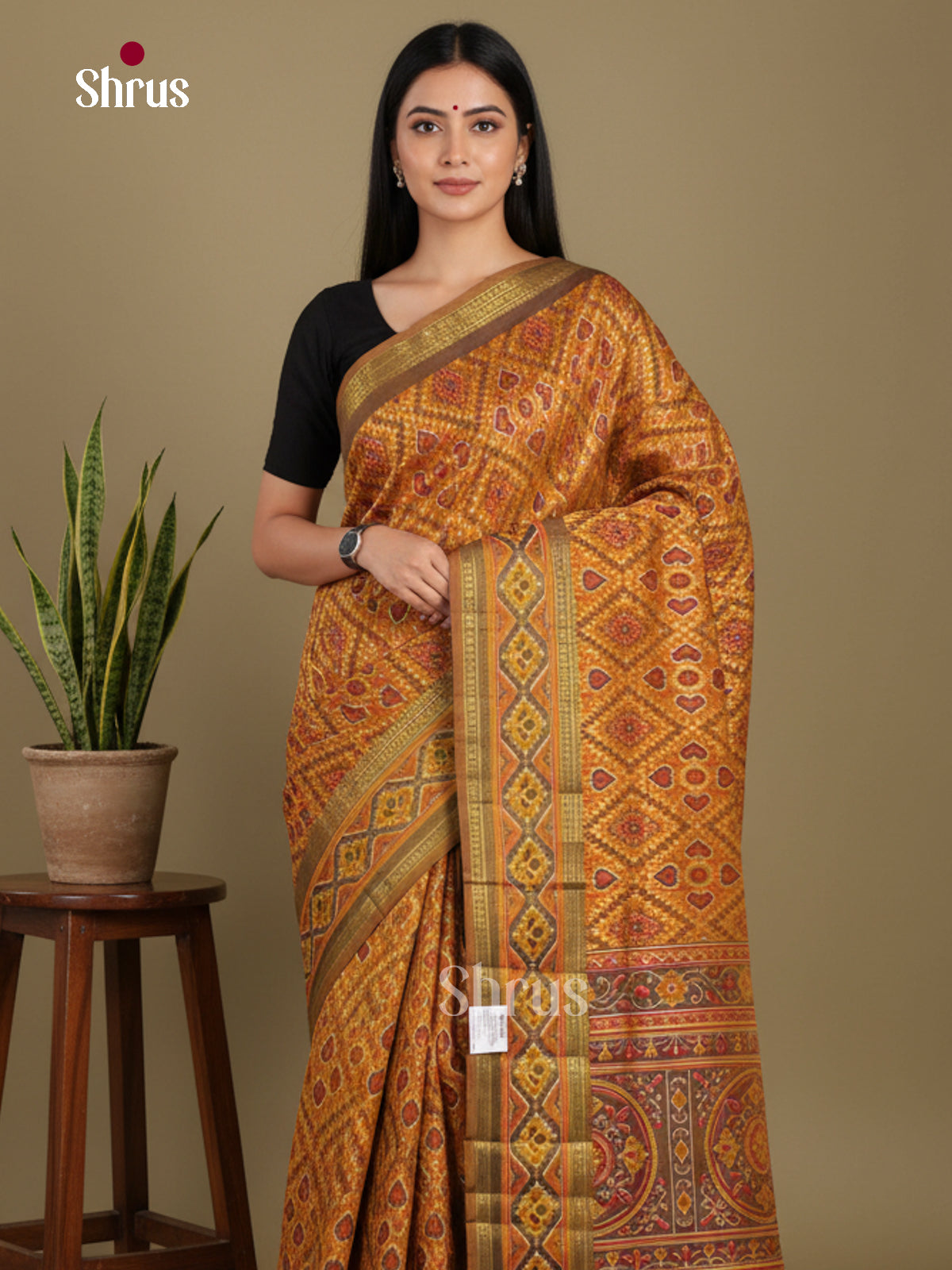 Mustard & Army Green- Semi Patola Saree
