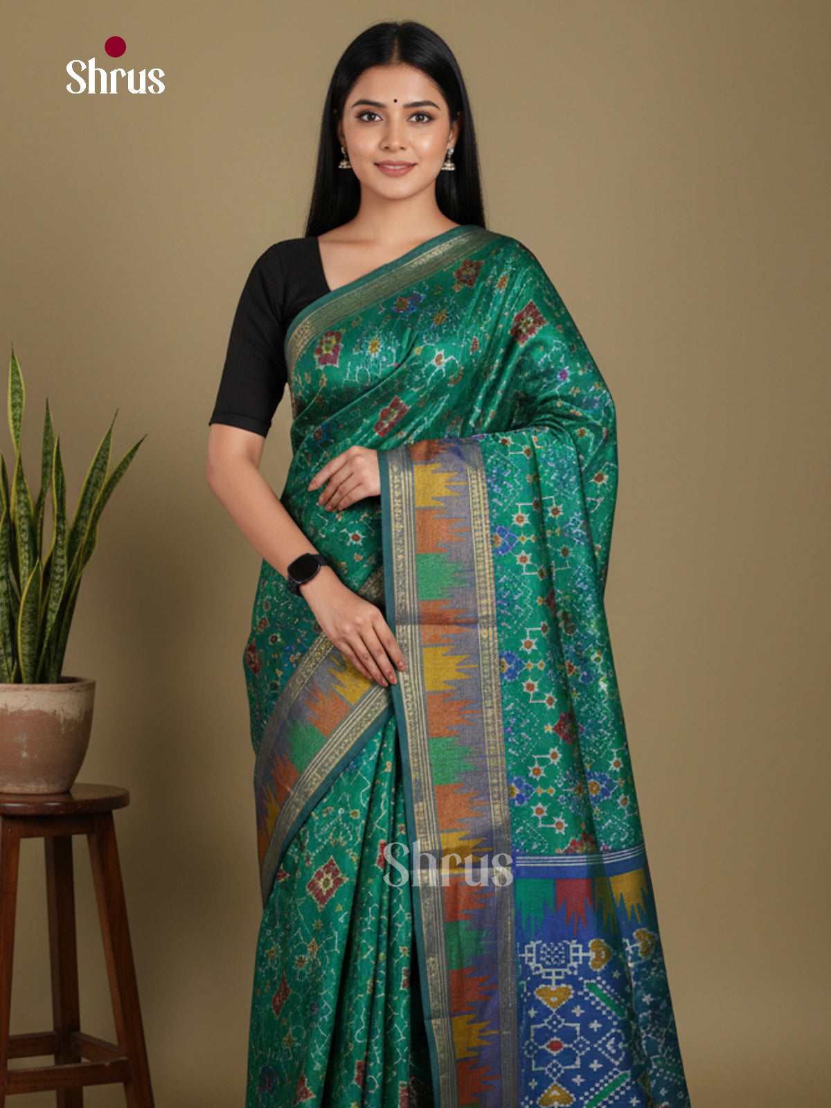 Green & Blue- Semi Patola Saree