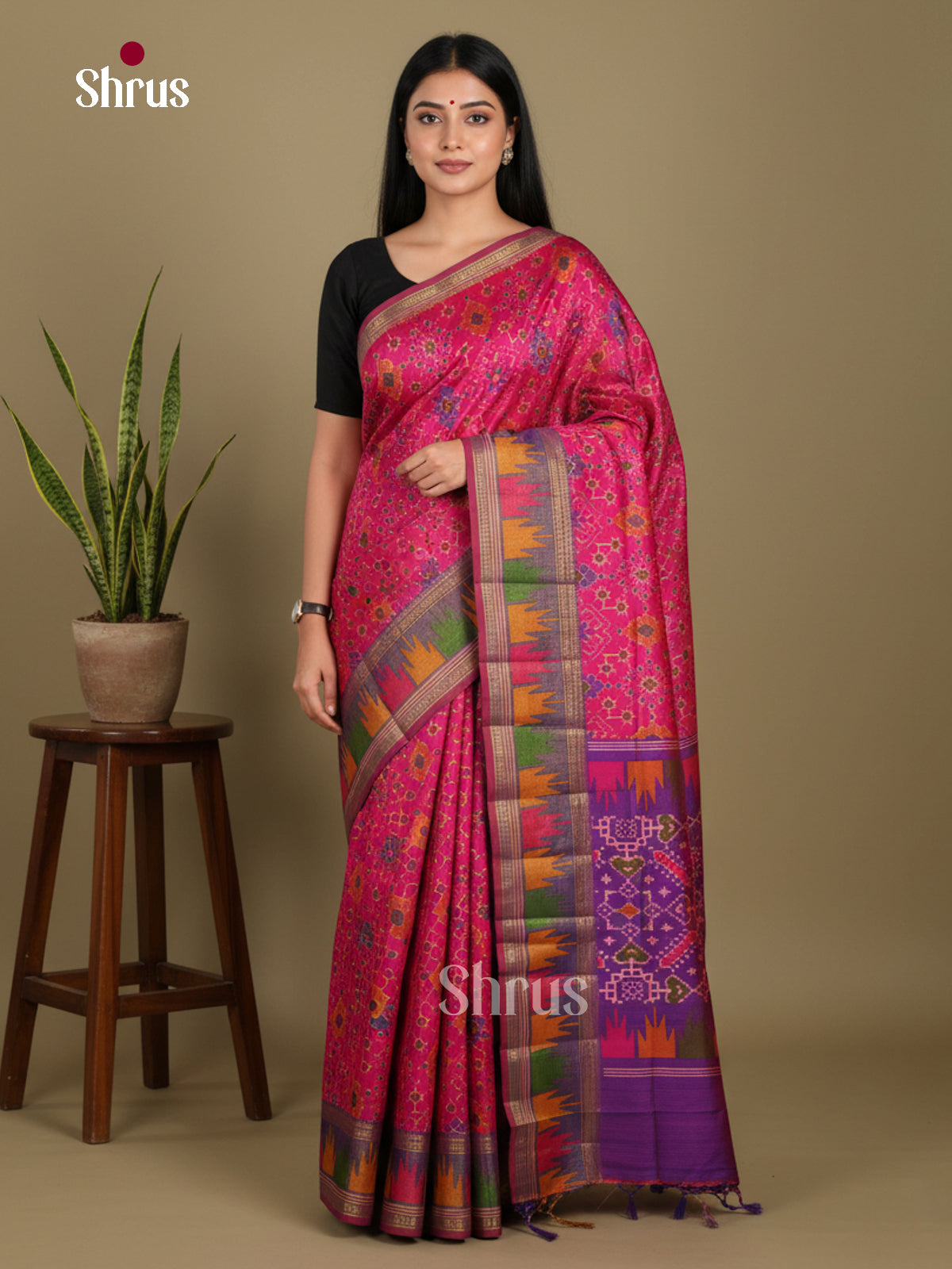 Pink & Purple - Semi Patola Saree - Shop on Shrus.com