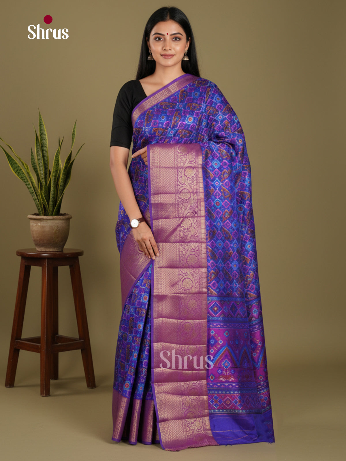 Blue & Purple - Semi Patola Saree