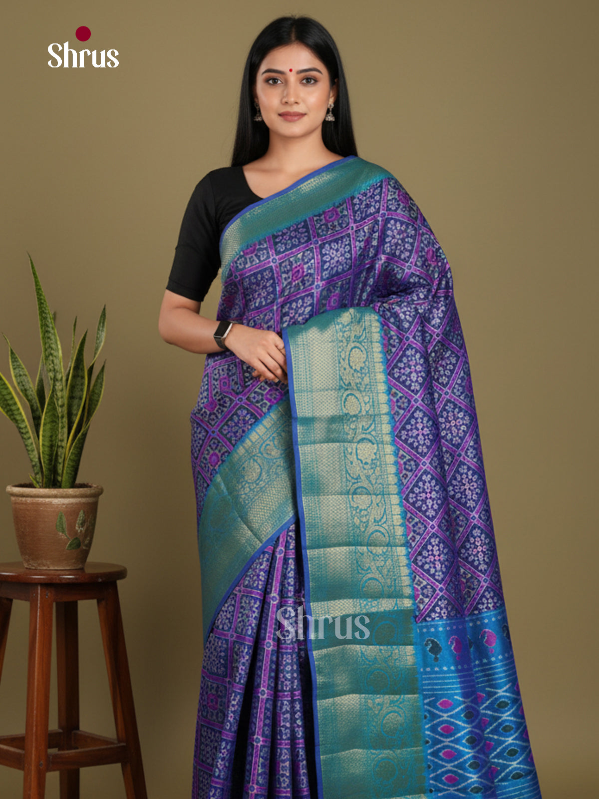 Blue & Purple - Semi Patola Saree