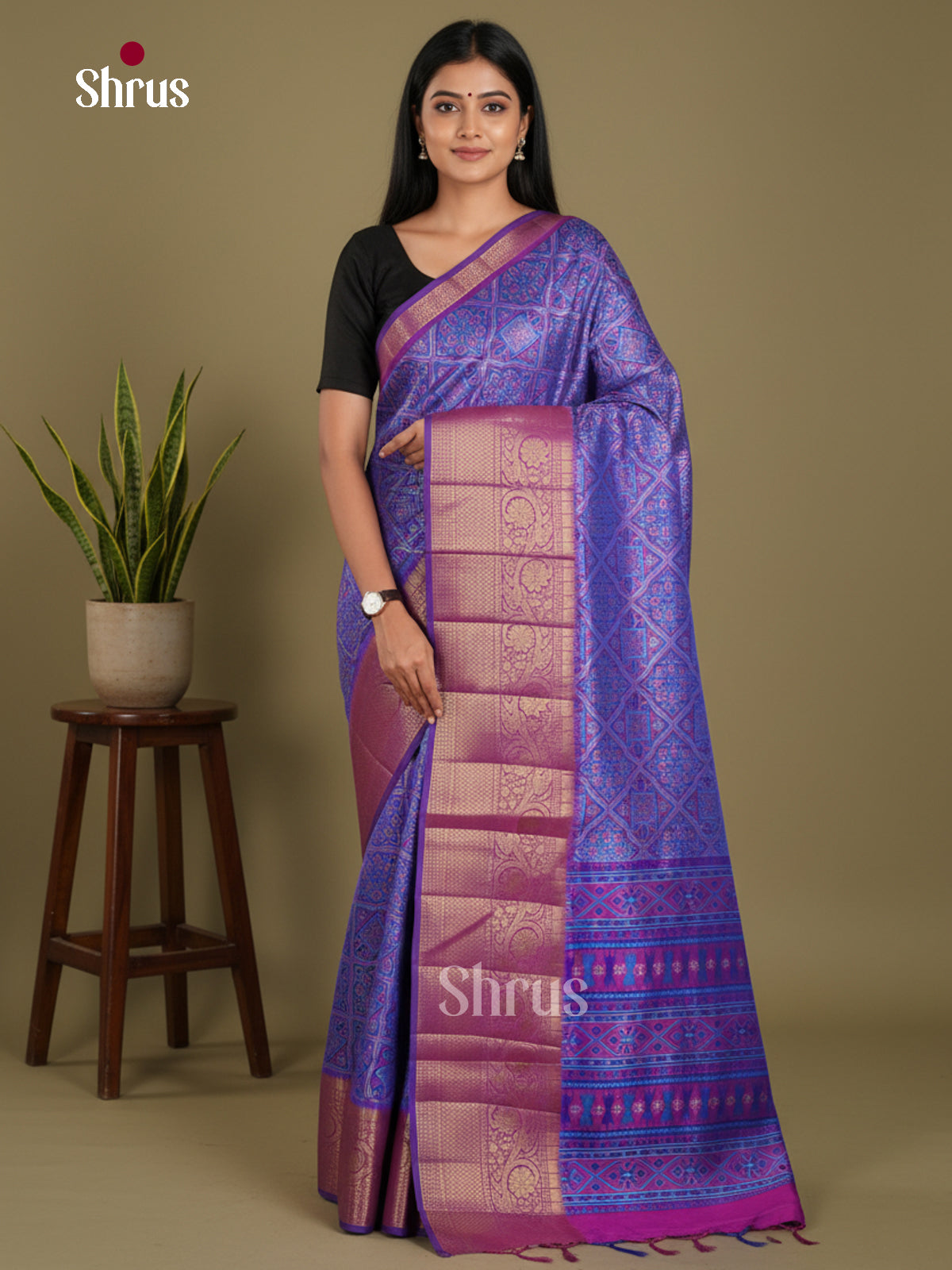 Blue & Purple - Semi Patola Saree