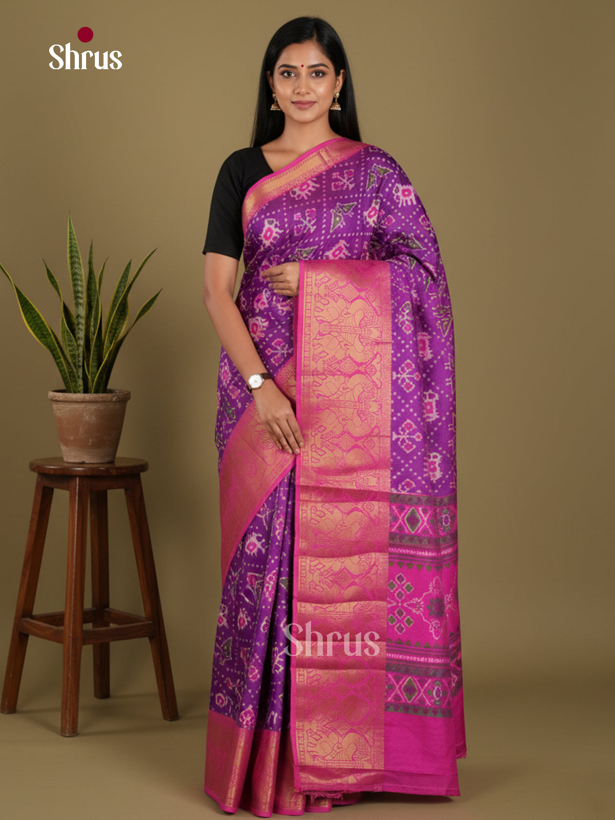 Purple & Pink  - Semi Patola Saree