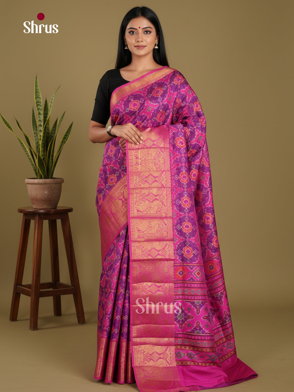 Purple & Pink- Semi Patola Saree