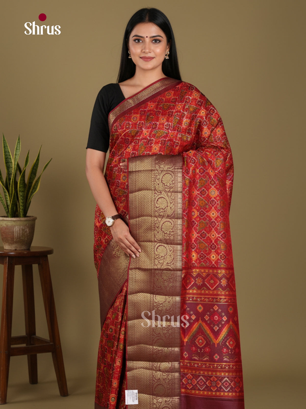 Orange & Maroon - Semi Patola Saree