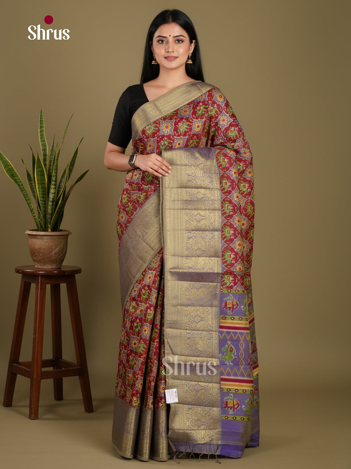 Maroon & Purple- Semi Patola Saree
