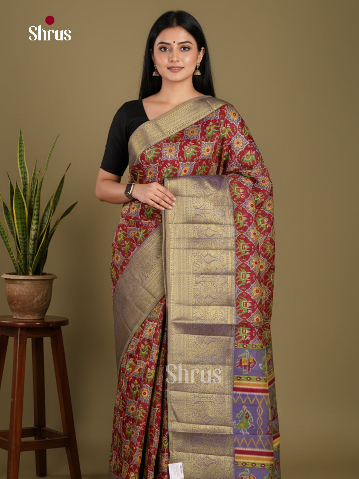 Maroon & Purple- Semi Patola Saree