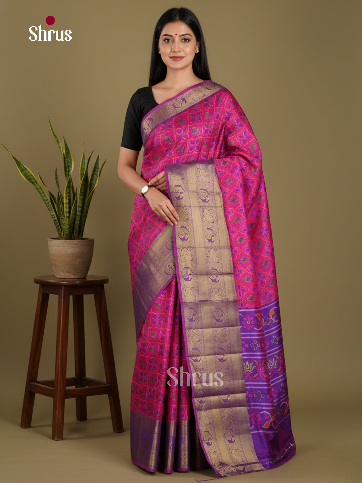 Pink & Purple - Semi Patola Saree