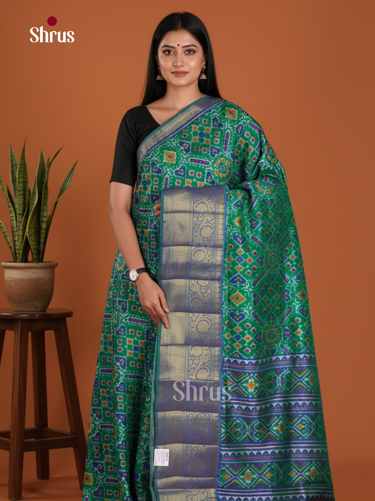 Green & Blue - Semi Patola Saree