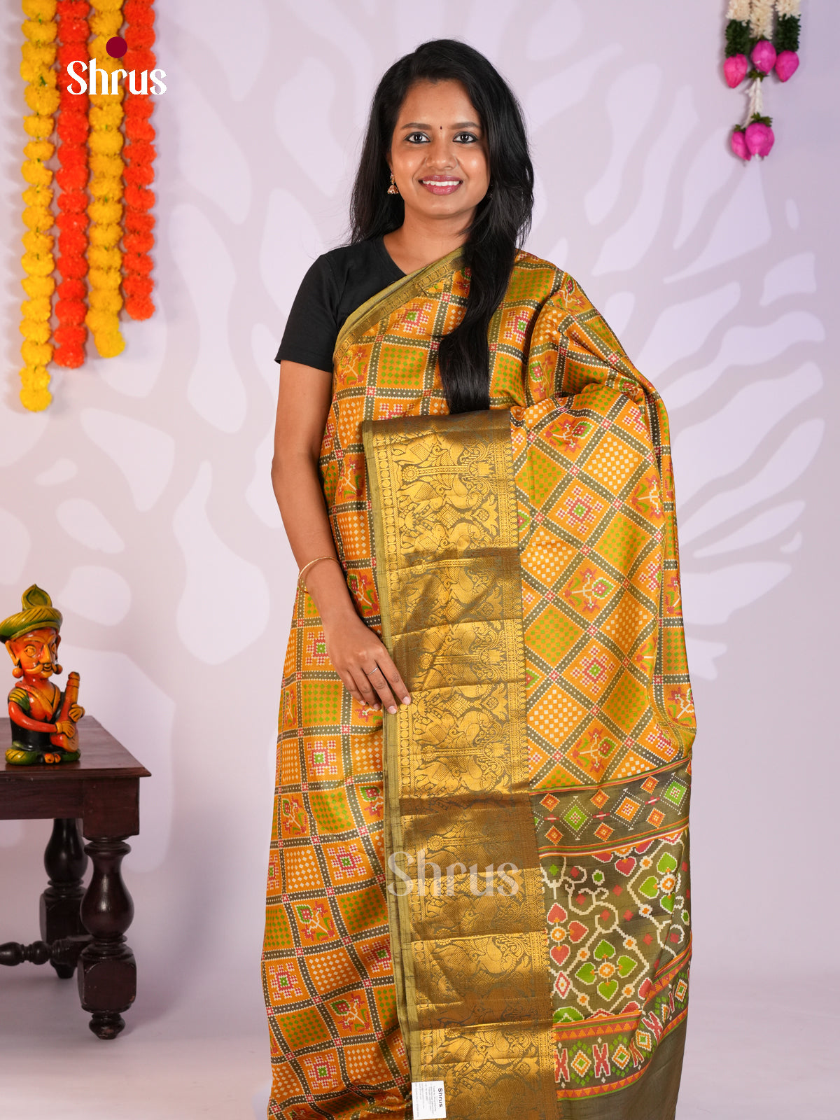 Mustard & Green - Semi Patola Saree