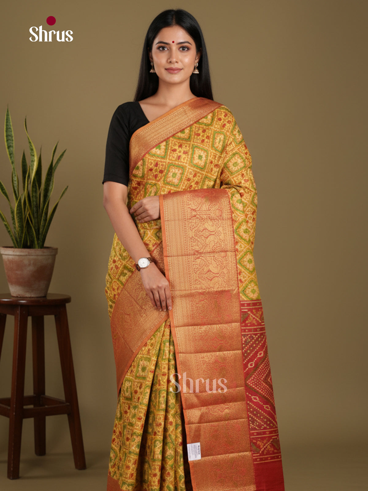 Mustard & Brick- Semi Patola Saree