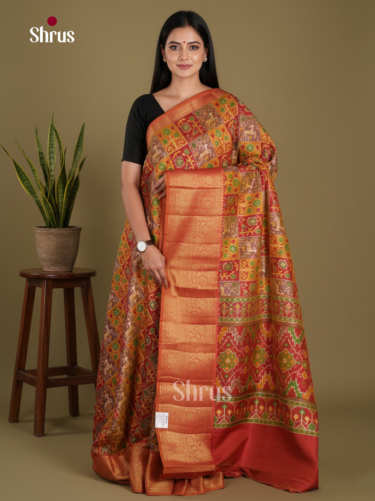 Mustard & Brick - Semi Patola Saree