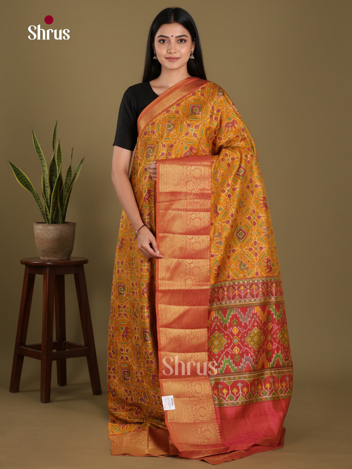 Mustard & Brick - Semi Patola Saree