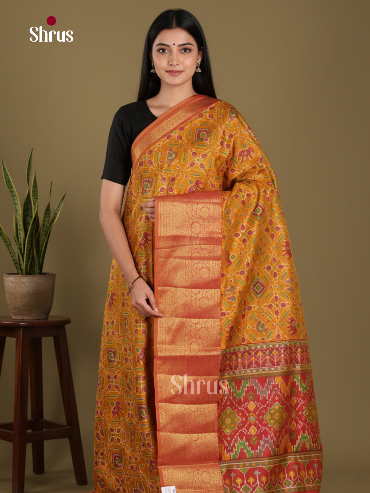 Mustard & Brick - Semi Patola Saree
