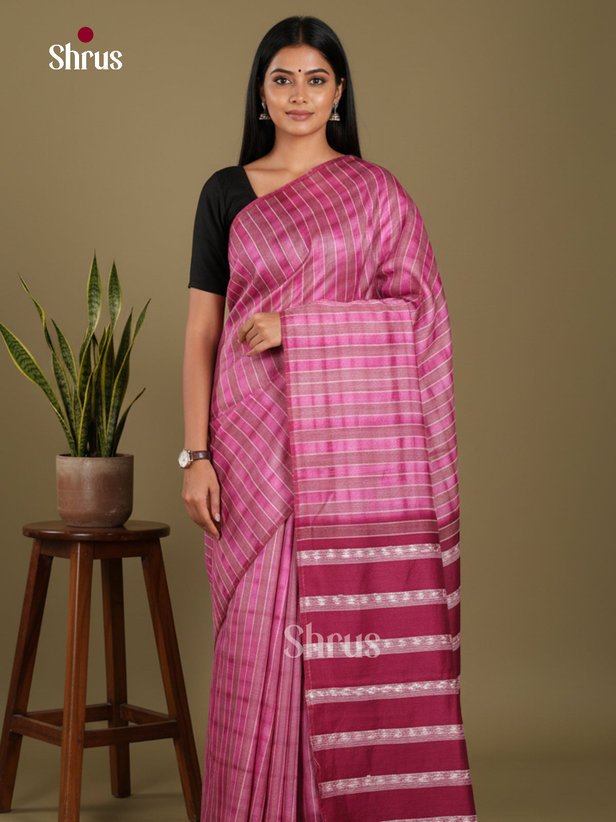 Pink & Maroon - Shibori Saree