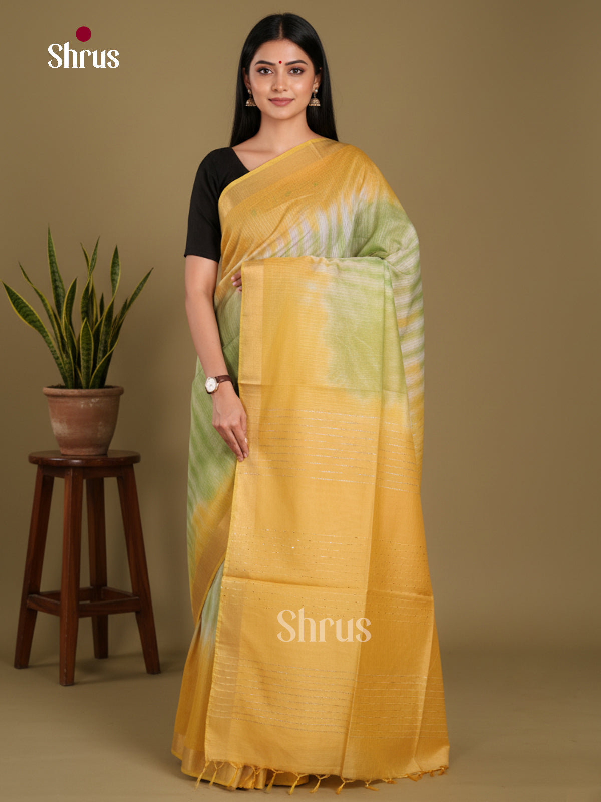 Green & Sandal - Shibori Saree