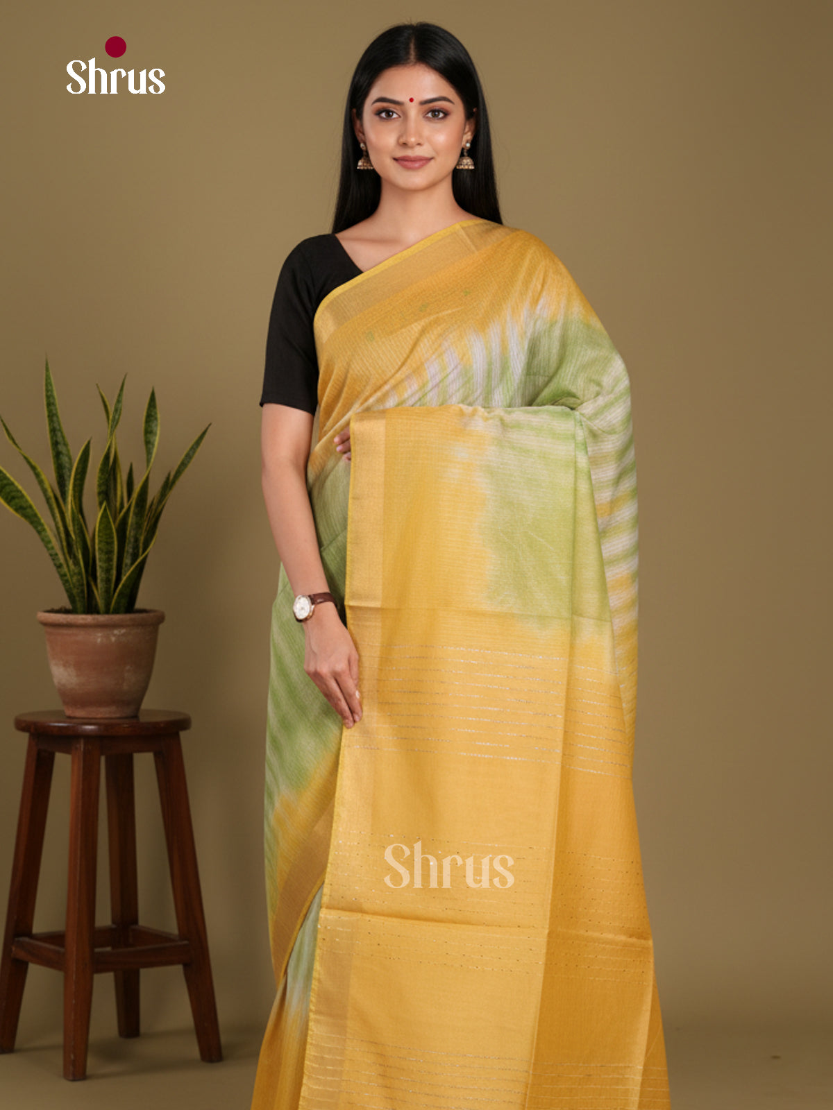 Green & Sandal - Shibori Saree