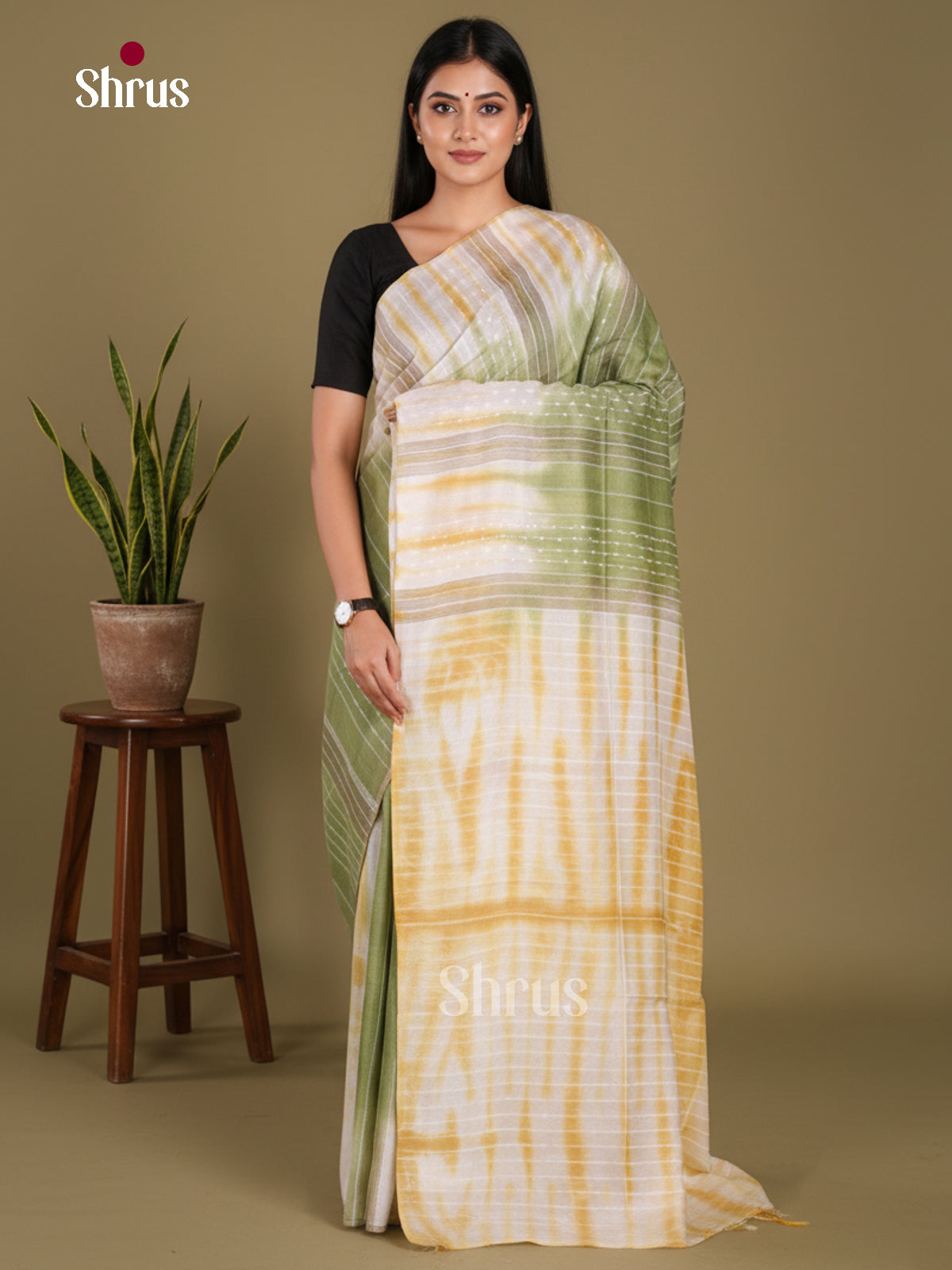 Green & Cream - Shibori Saree