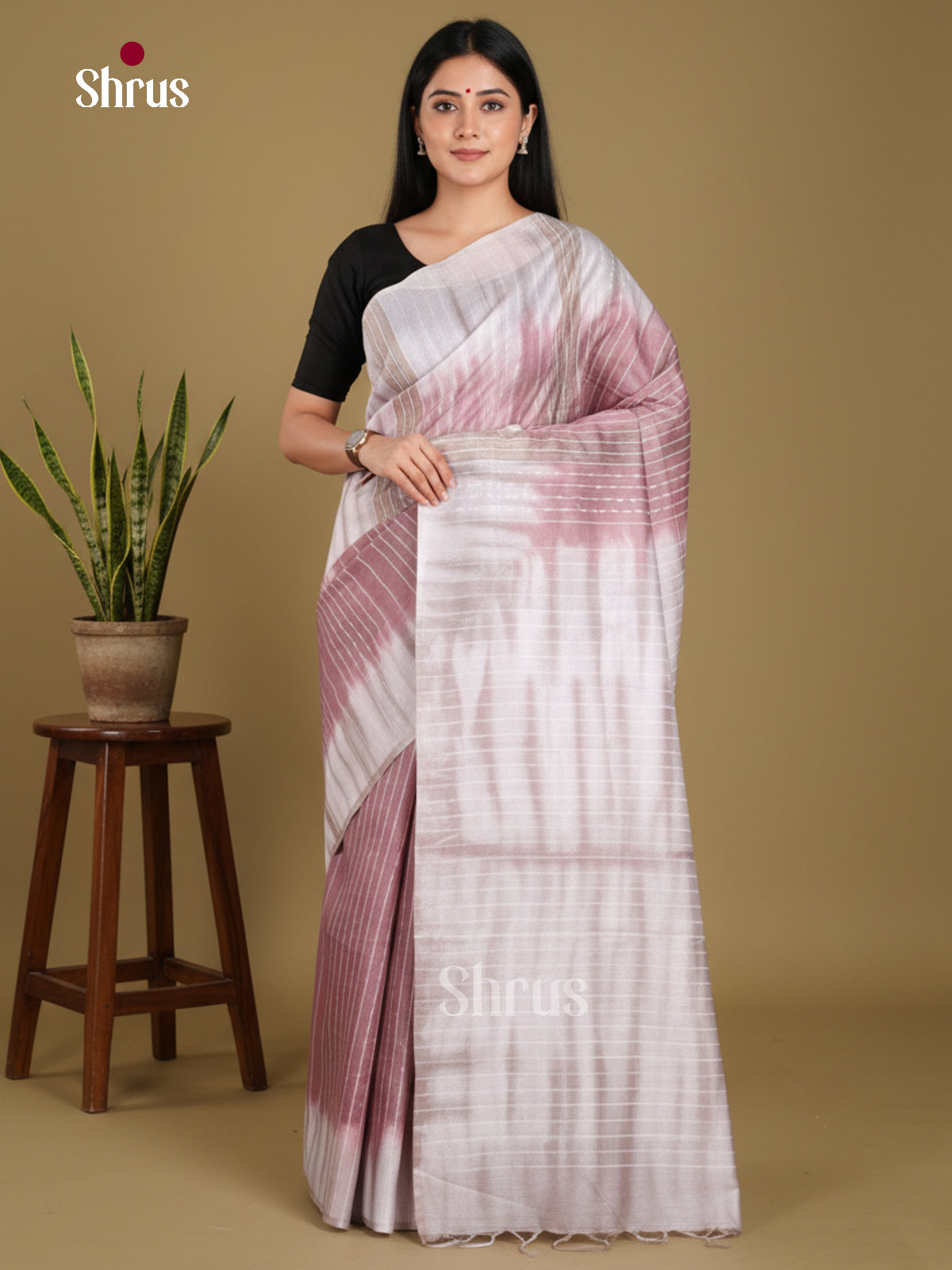 Mauve & Cream - Shibori Saree