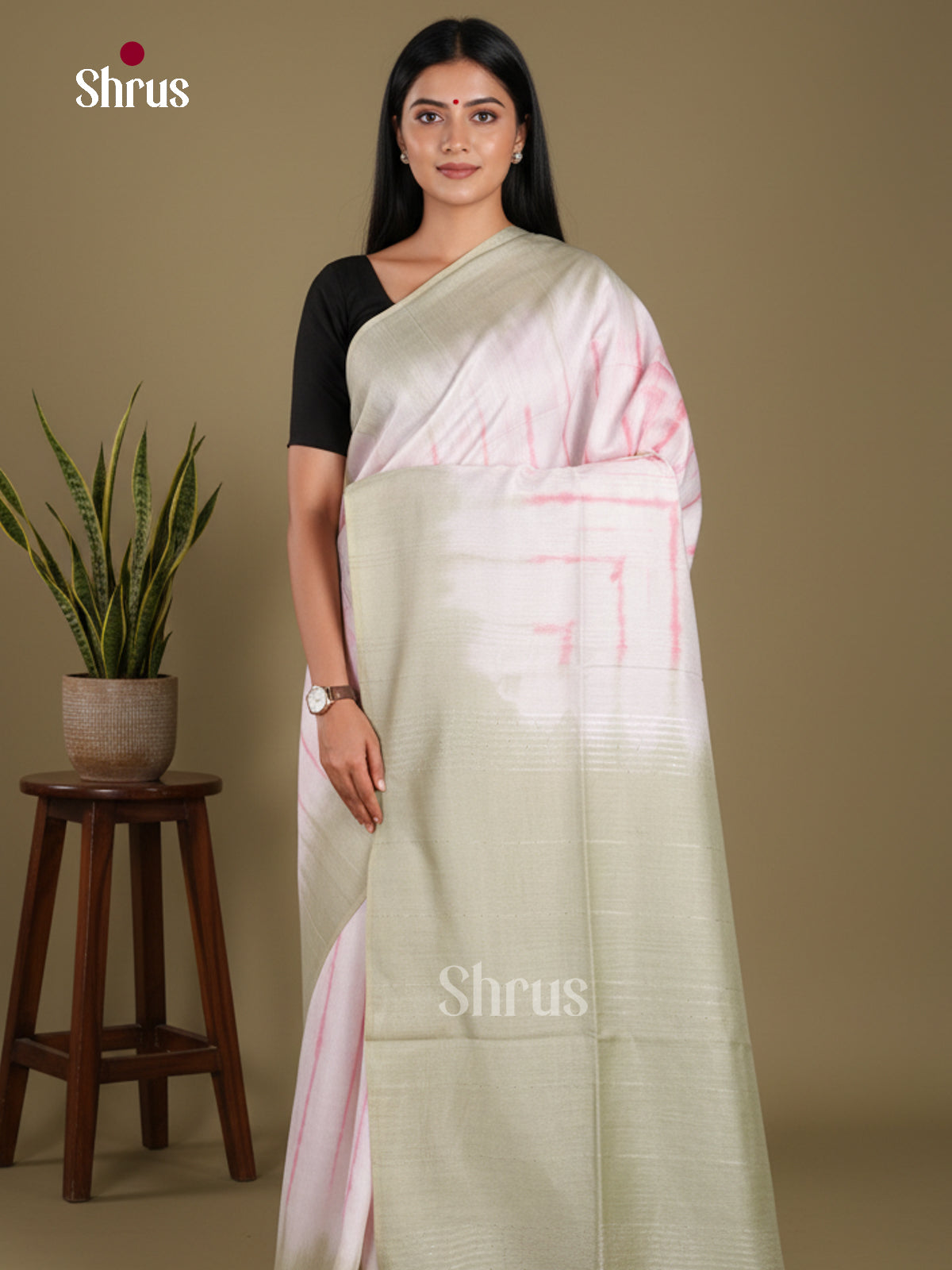 Cream  & Grey Green- Shibori Saree