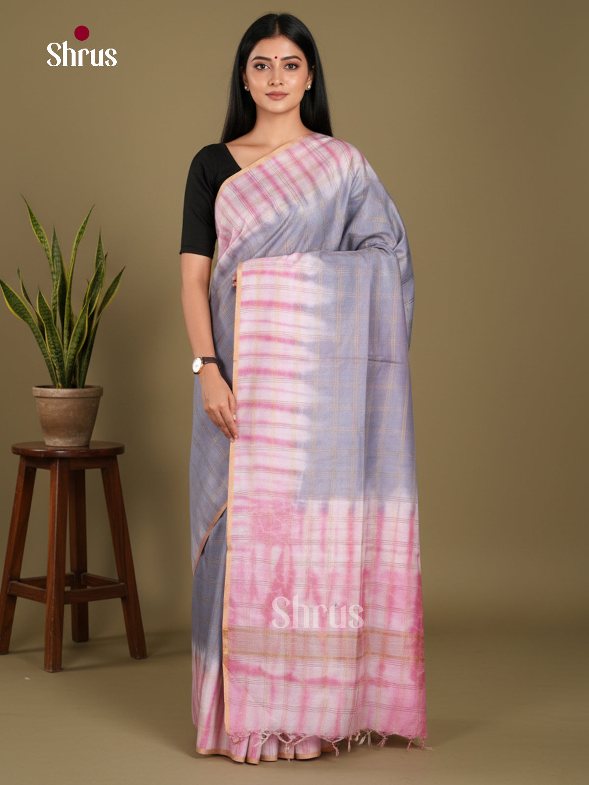 Grey & Pink - Shibori Saree