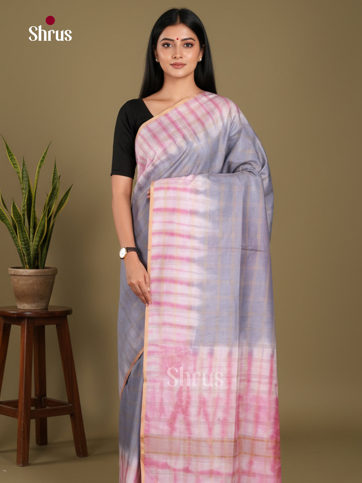 Grey & Pink - Shibori Saree