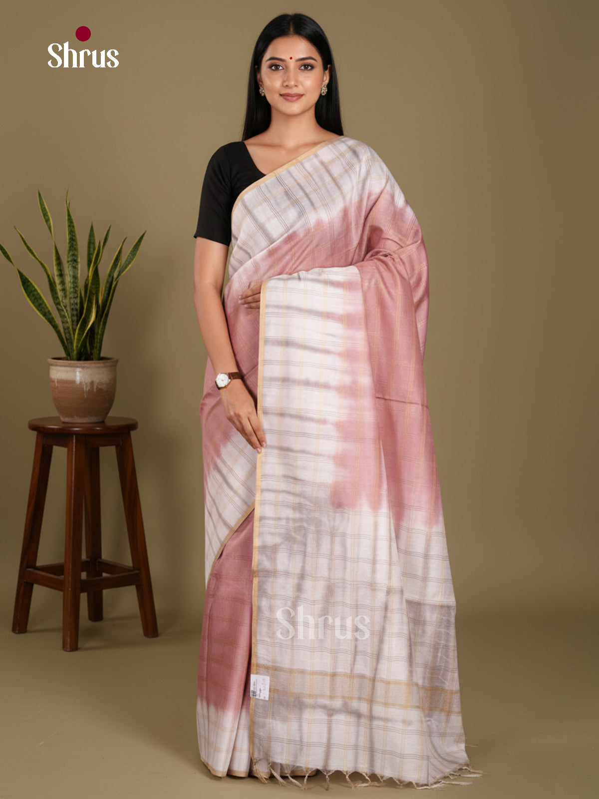 Brown & Cream - Shibori Saree