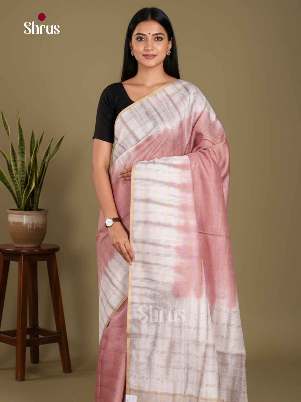 Brown & Cream - Shibori Saree