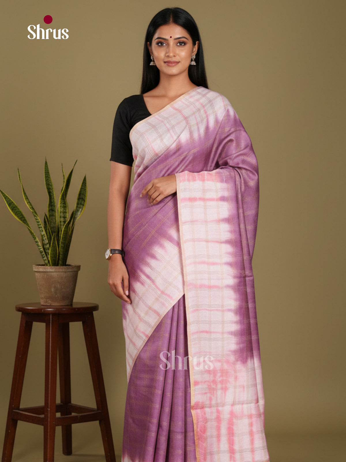 Purple & Cream - Shibori Saree