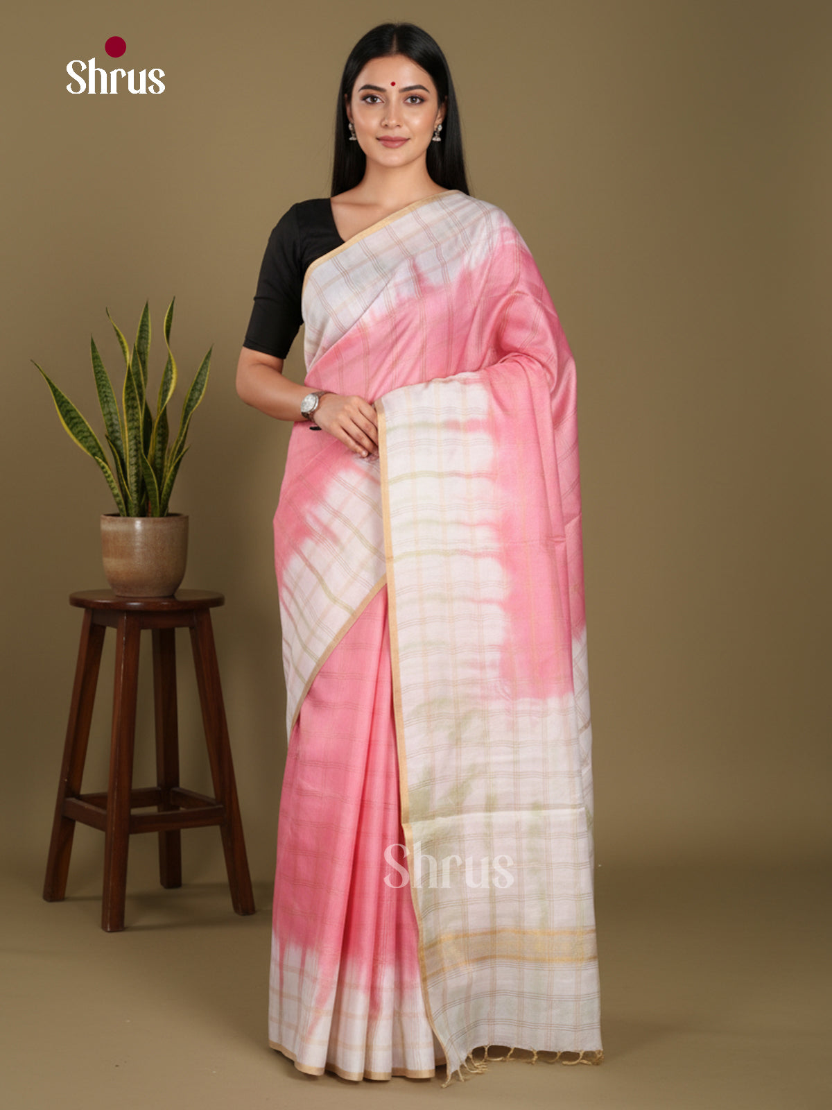 pink & Cream - Shibori Saree