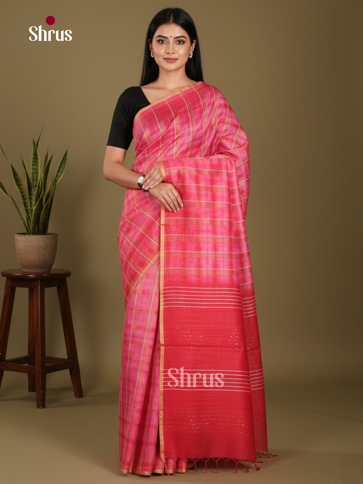 Pink & Red - Shibori Saree