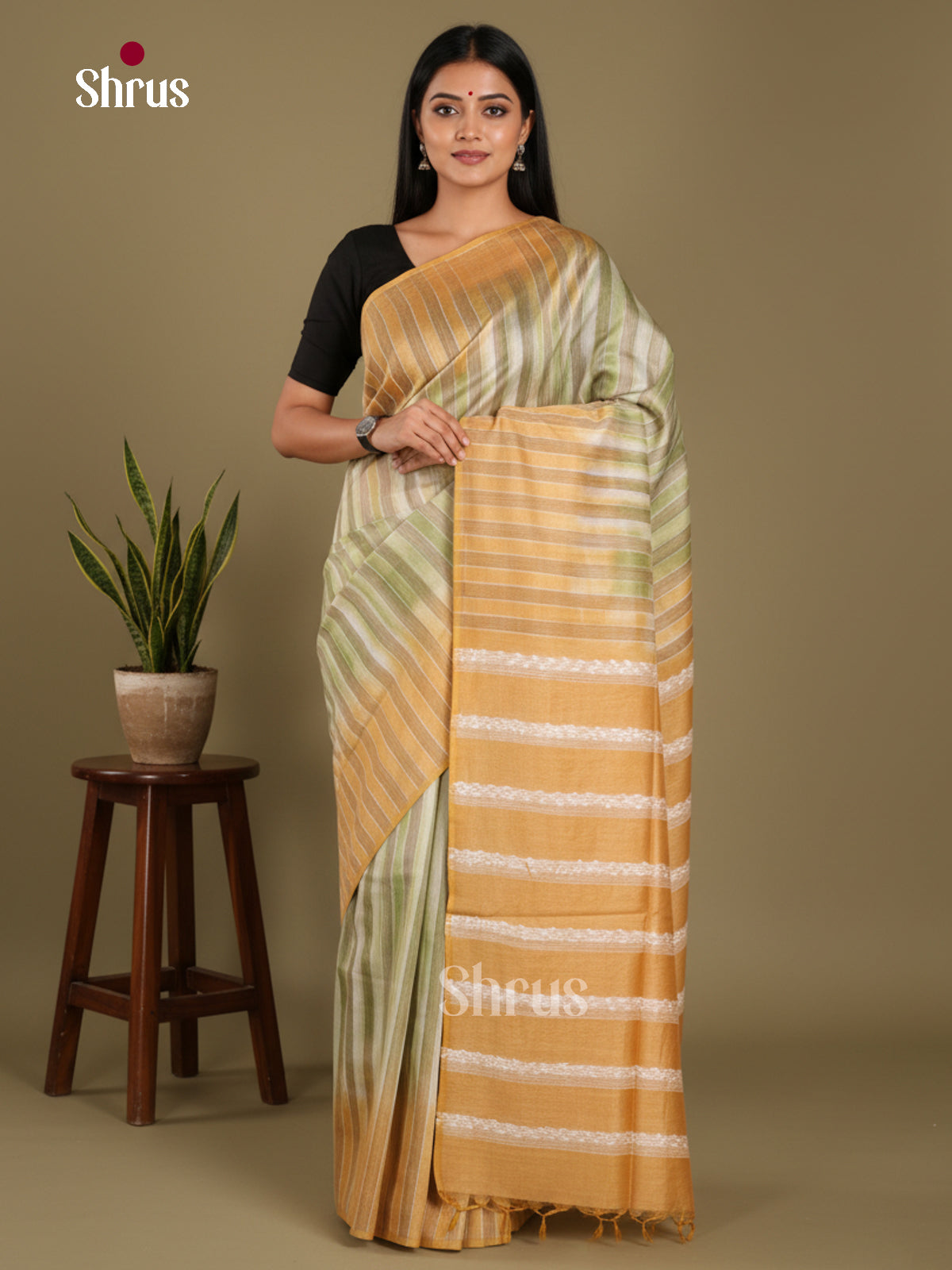 Green & Brown - Shibori Saree