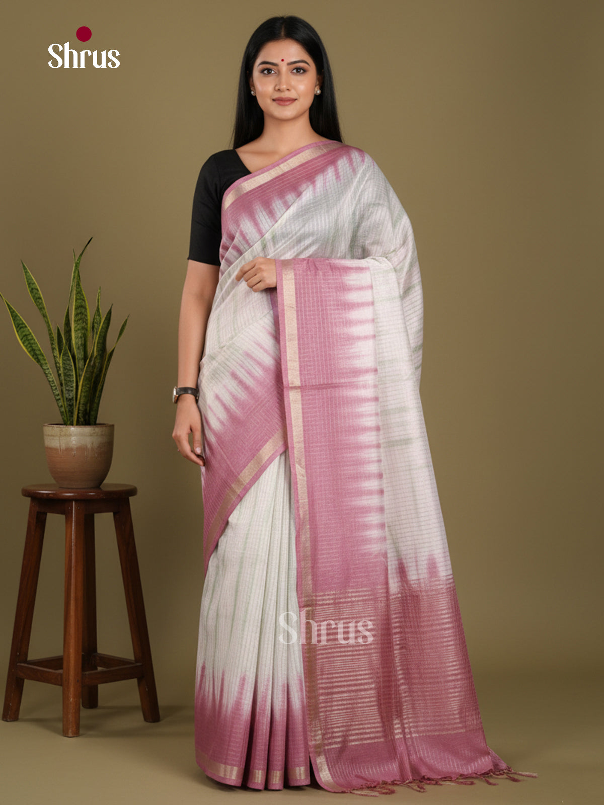 Cream & Purple - Shibori Saree