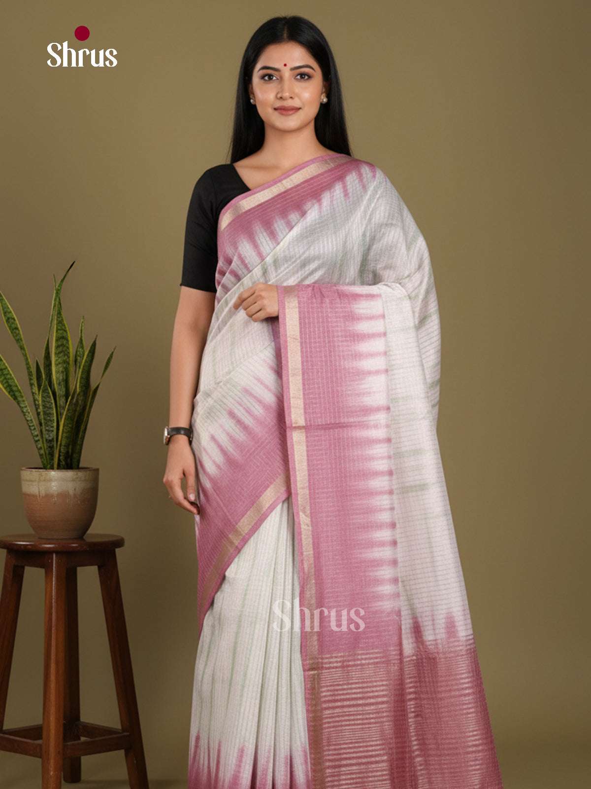 Cream & Purple - Shibori Saree