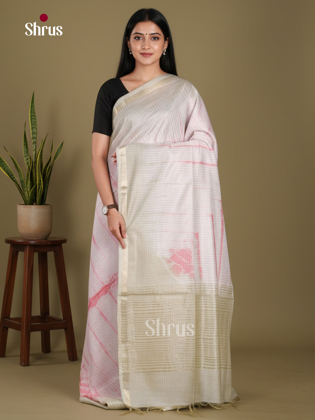 Cream  & Grey - Shibori Saree