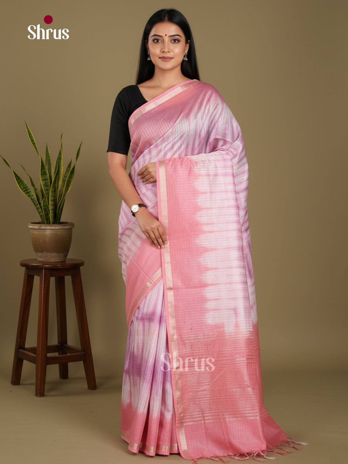Cream & Purple -  Shibori Saree