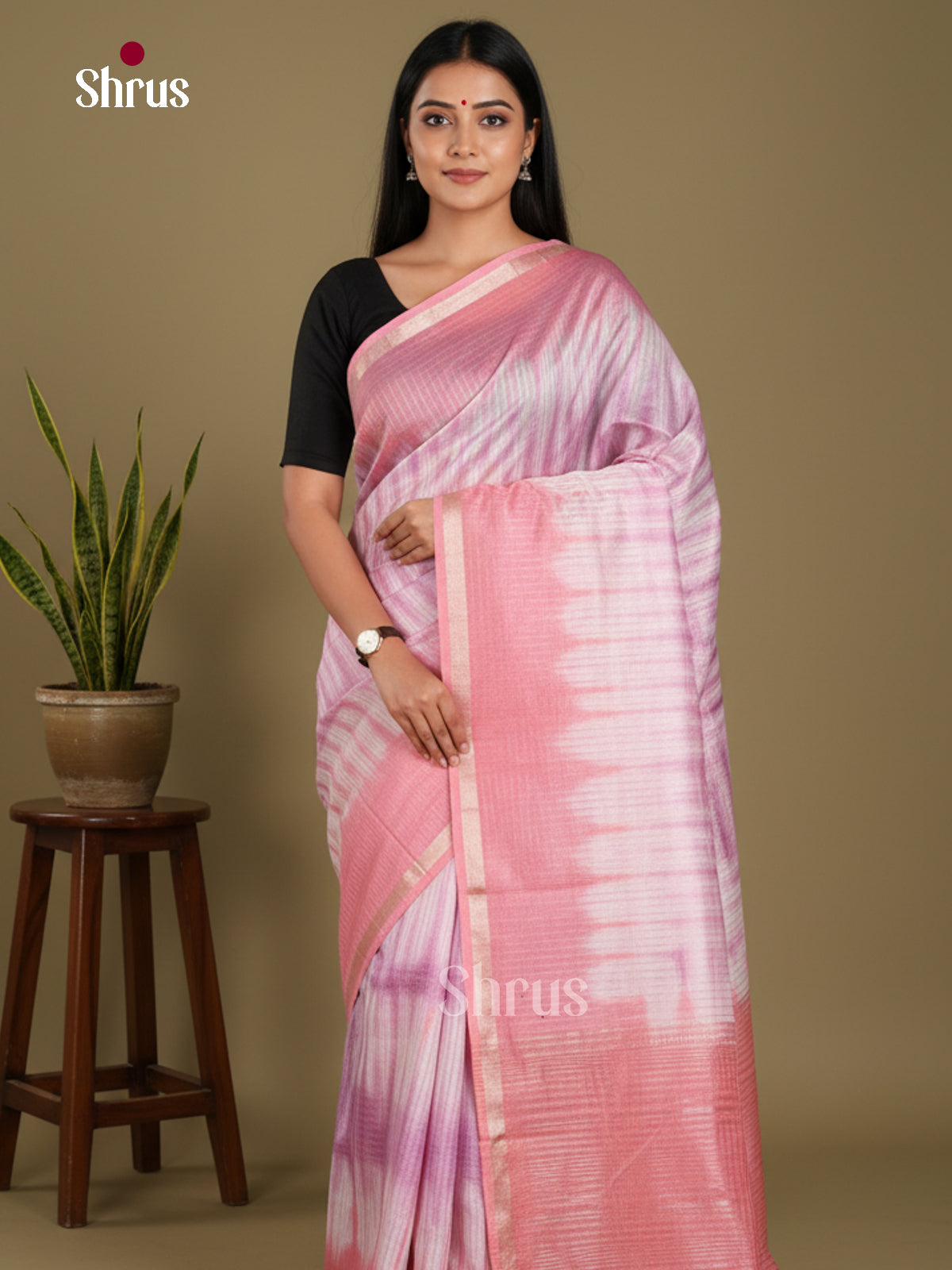 Cream & Purple -  Shibori Saree