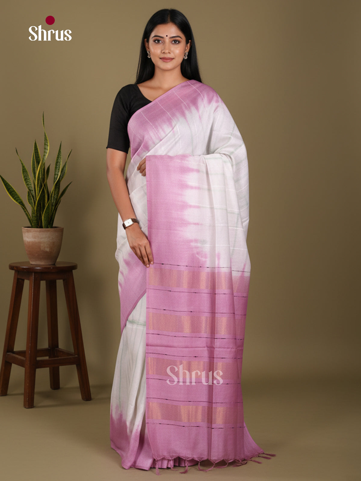 Cream & Purple- Shibori Saree