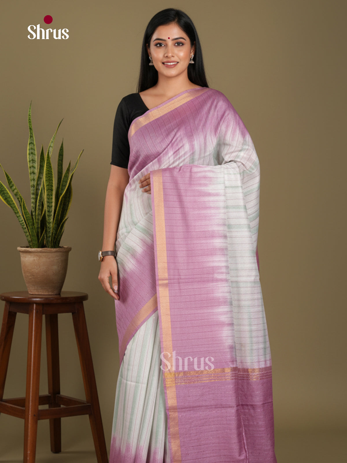 Cream & Purple- Shibori Saree