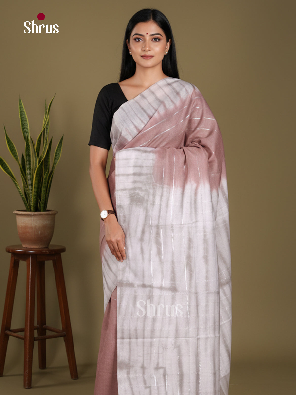 Mauve & White- Shibori Saree