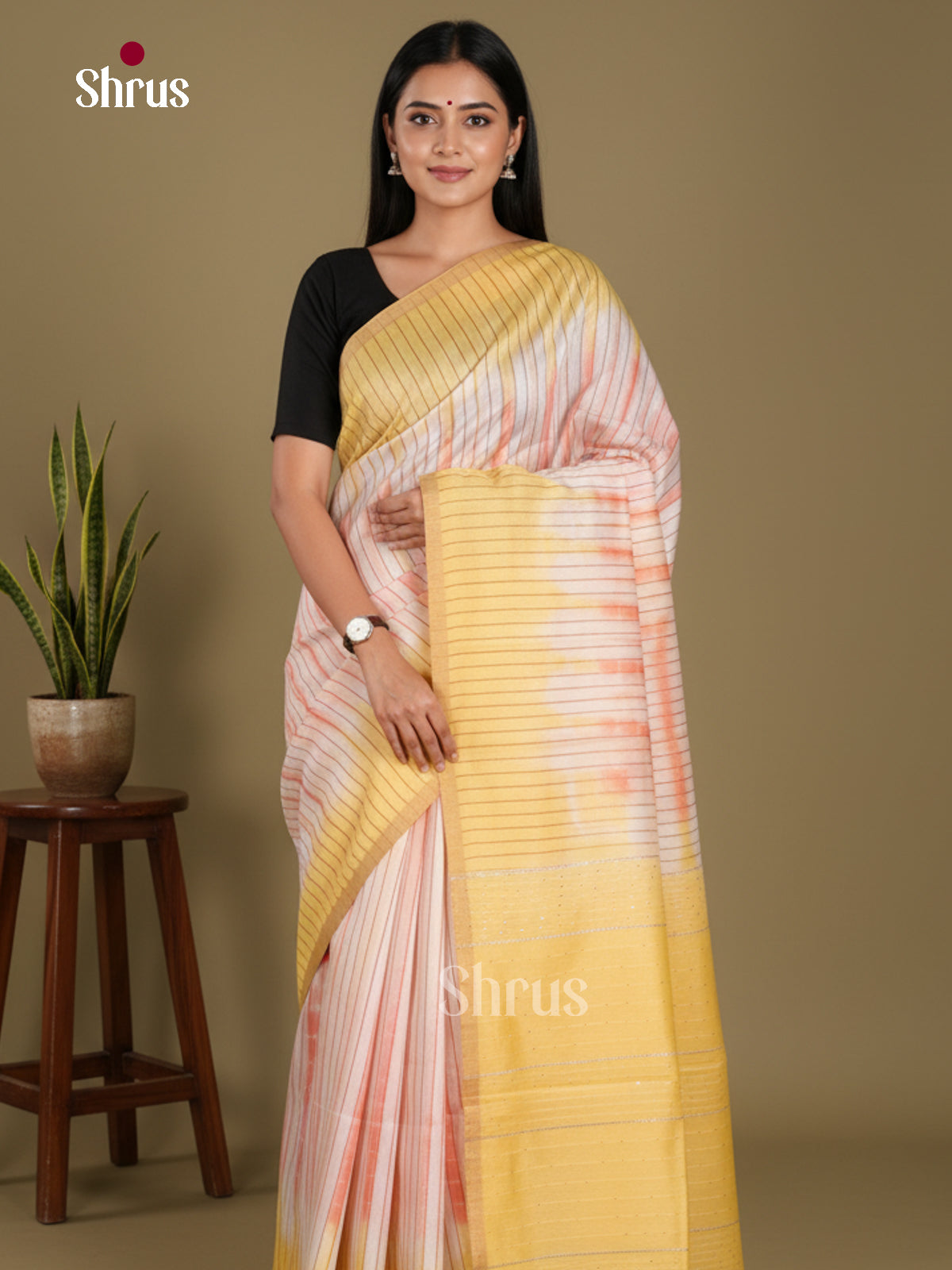 Cream & Yellow- Shibori Saree