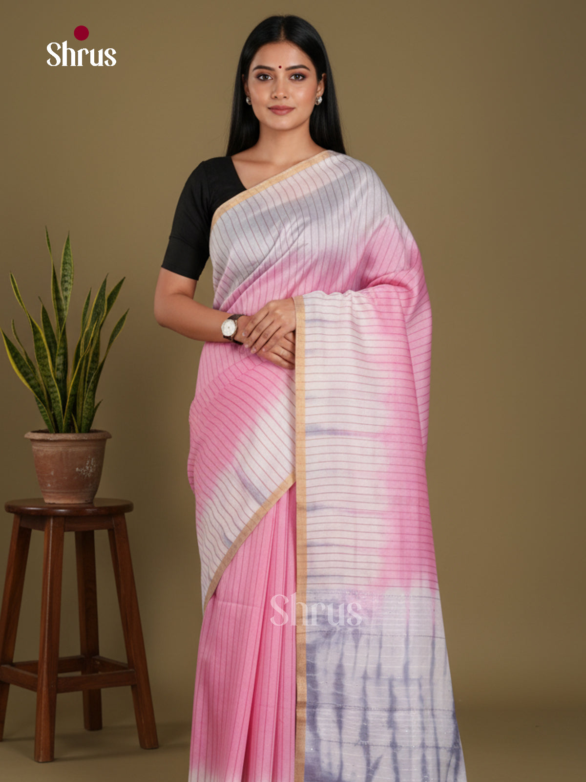 Pink & White- Shibori Saree - Shop on Shrus.com