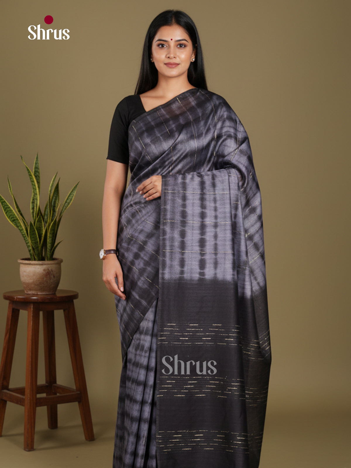 Grey & Black - Shibori Saree