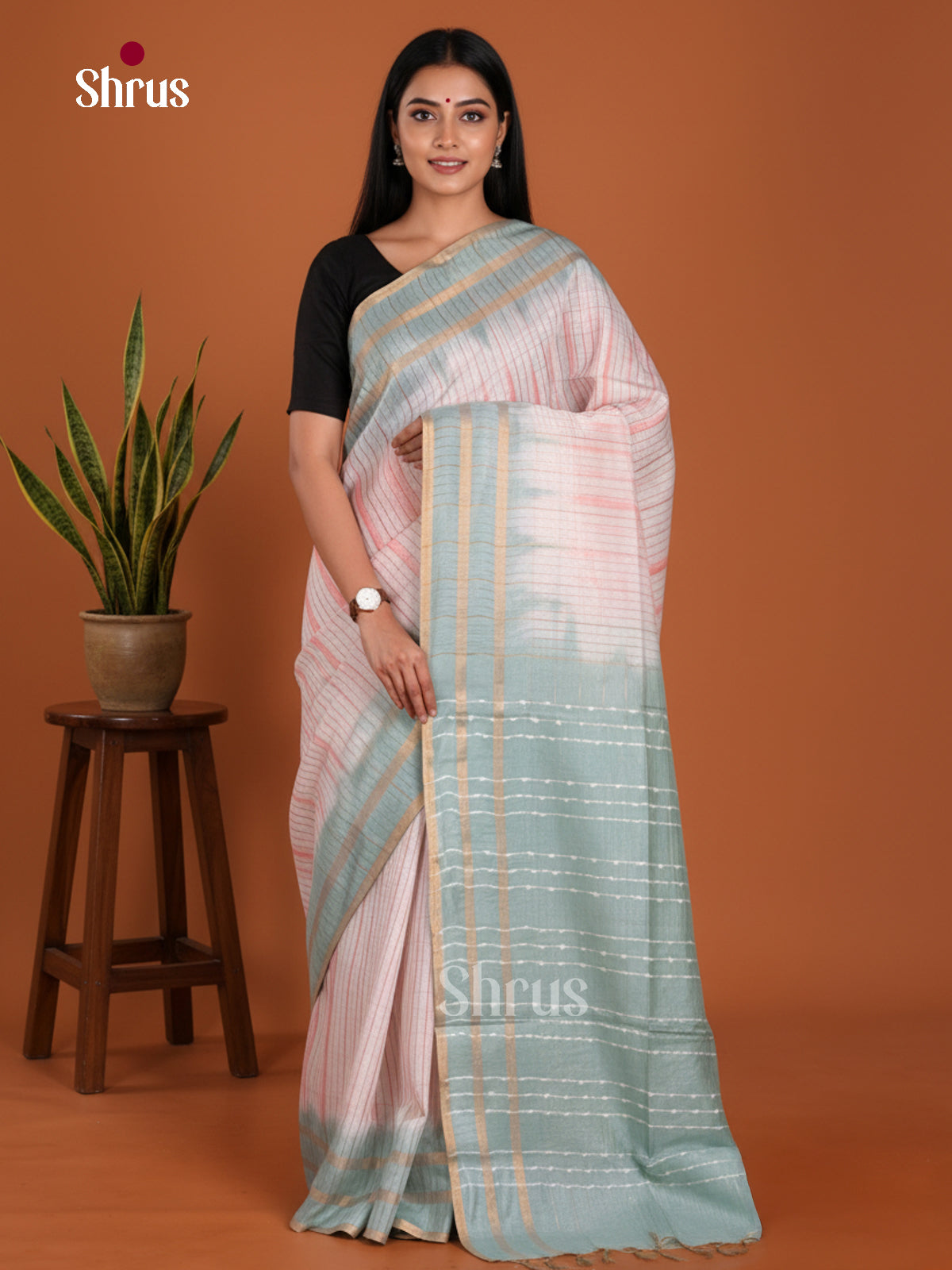 Cream & Grey - Shibori Saree