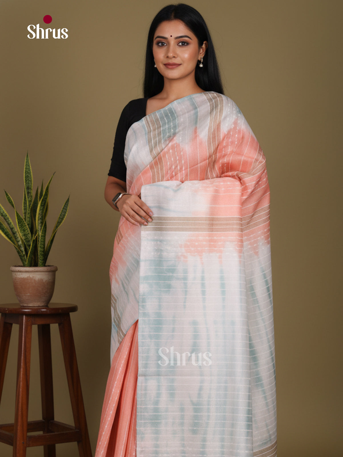 Peach & Blue  - Shibori Saree